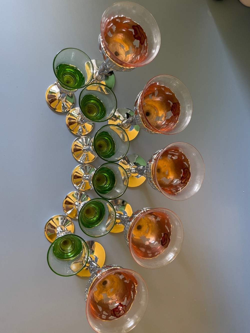 Set of Green and Amber Colored Stemware Glasses - Unbranded